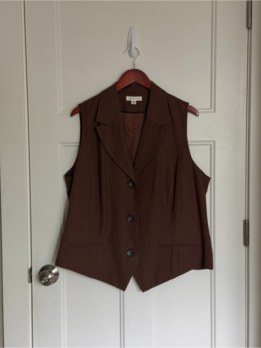Coldwater Creek Linen Blend Brown Tailored Sleeveless Blazer Vest